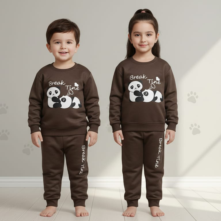 Brown Panda “Break Time” Baby Tracksuit Set – Cozy Fleece Sweatshirt – Florax Mini Brown Panda “Break Time” Baby Tracksuit Set – Cozy Fleece Sweatshirt